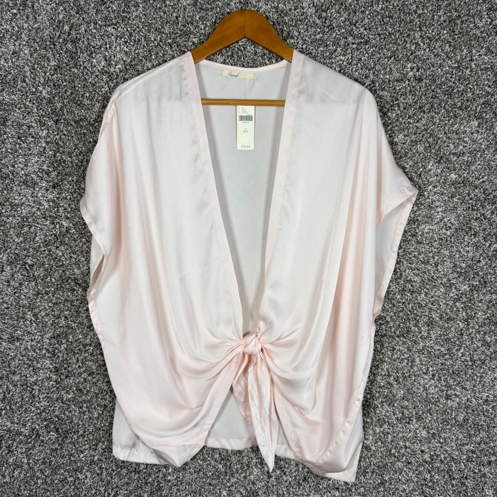 Anthropologie Floreat Pink Rose Satin Tie Front Kimono NWT Cover Up Swim OSFA